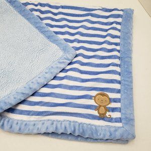 Carter's Blue White Stripe Brown Little Monkey Baby Security Blanket Lovey